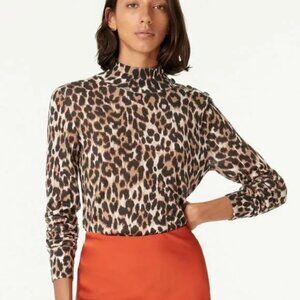 J. Crew Silk Blend Leopard Sweater, Small, Shoulder Button, Soft, Mock N…